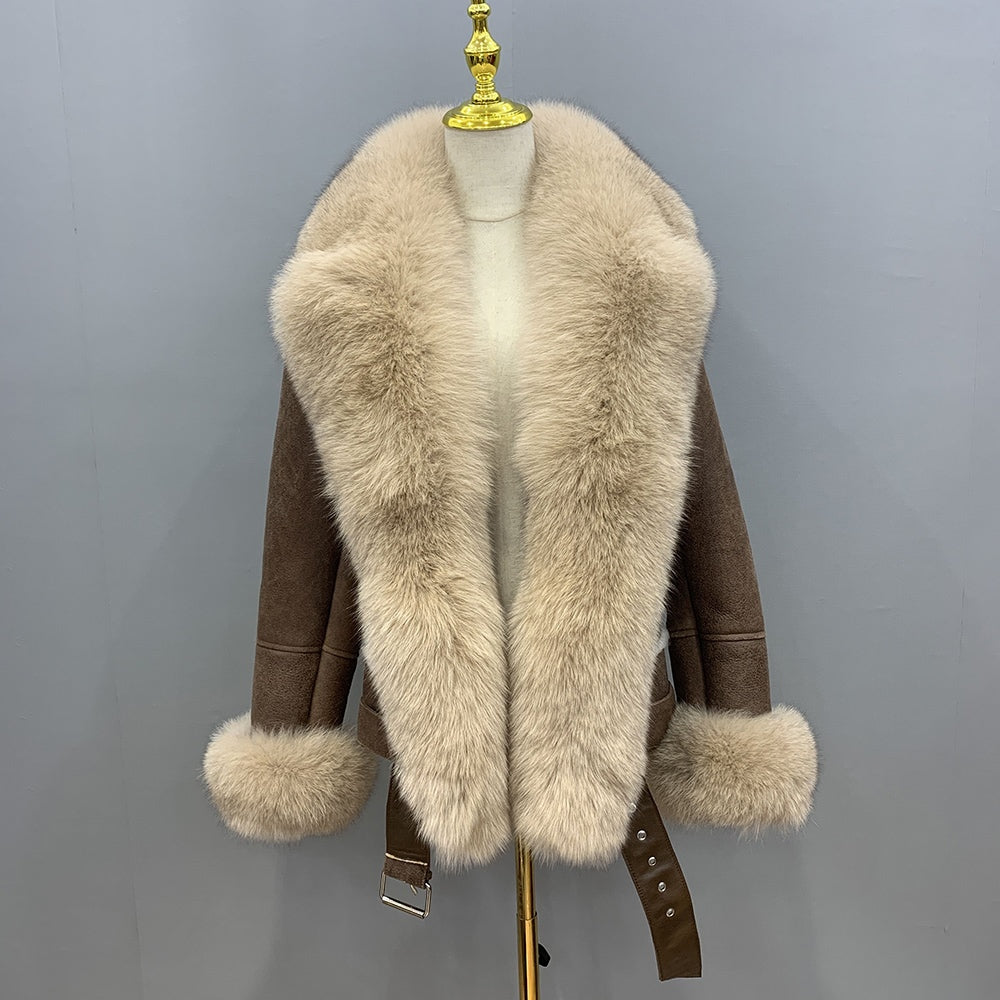 Luxury Genuine Fox Fur Leather Jacket