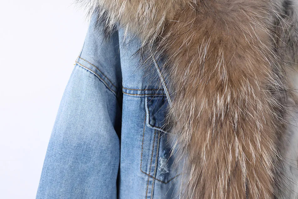 Real Rabbit Fur Denim Jacket