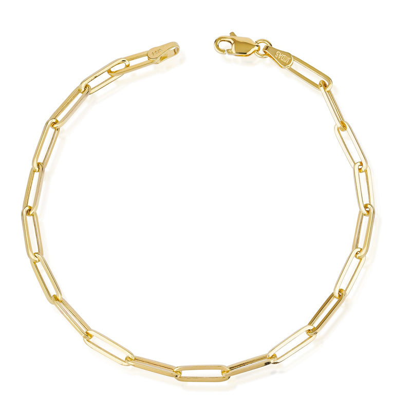 14K Solid Gold 3.4mm Paper Clip Link Bracelet