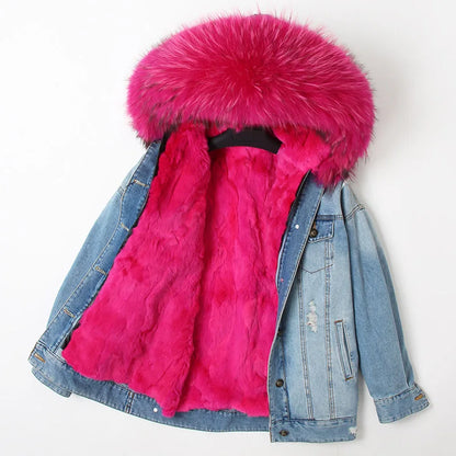 Real Rabbit Fur Denim Jacket