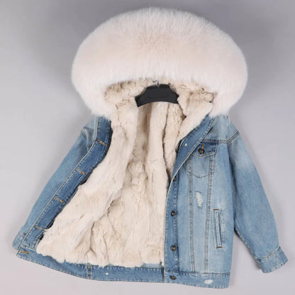 Real Rabbit Fur Denim Jacket