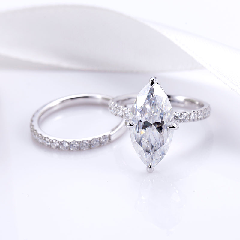 10K Solid Gold Selena Marquise Cut Moissanite Engagement Ring Set