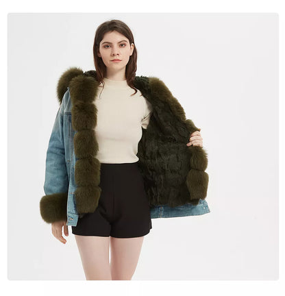 Real Rabbit Fur Denim Jacket