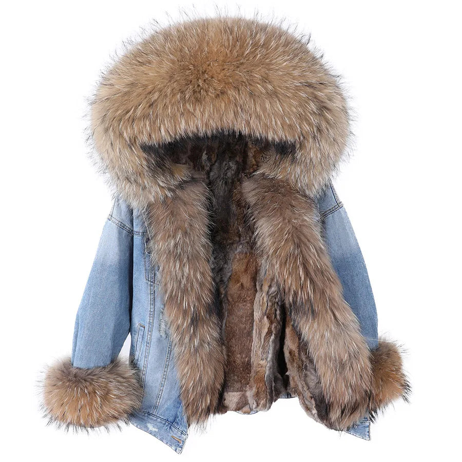 Real Rabbit Fur Denim Jacket