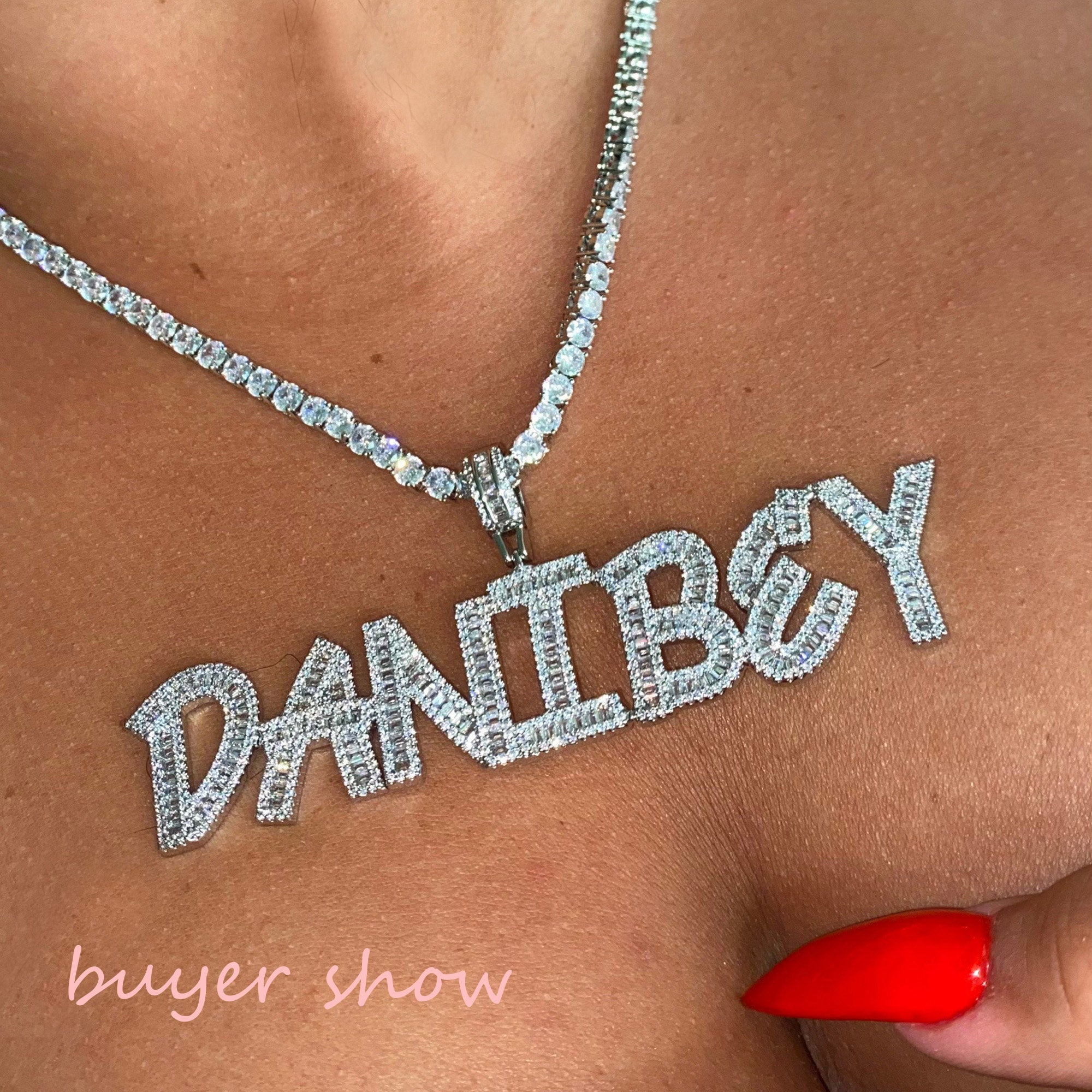 Thick Baguette Custom Letter Name Necklace