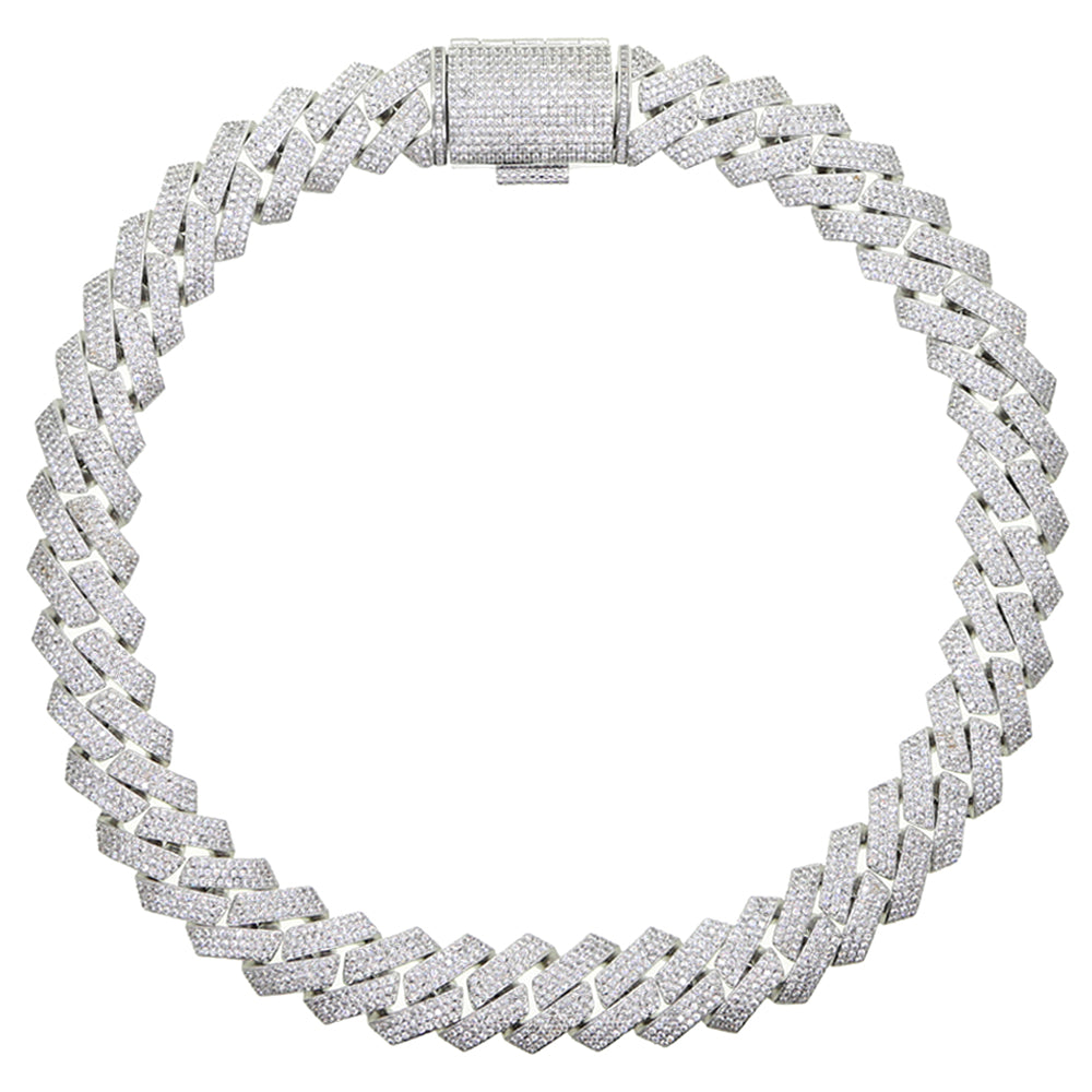 19mm Diamond Prong Cuban Chain White Gold