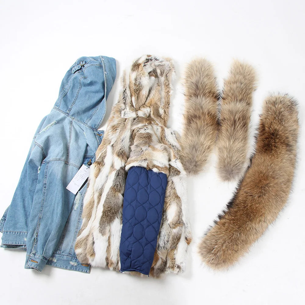 Real Rabbit Fur Denim Jacket