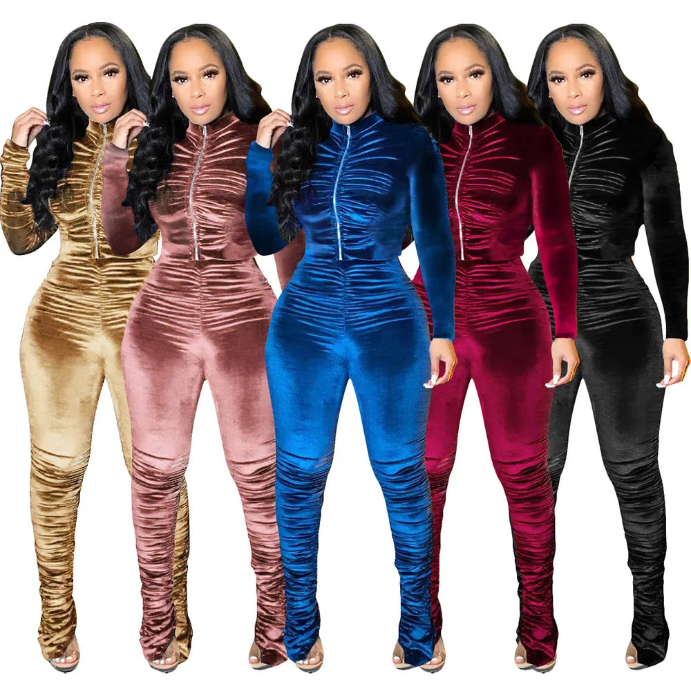 Velvet Stacked Zipper Tracksuit