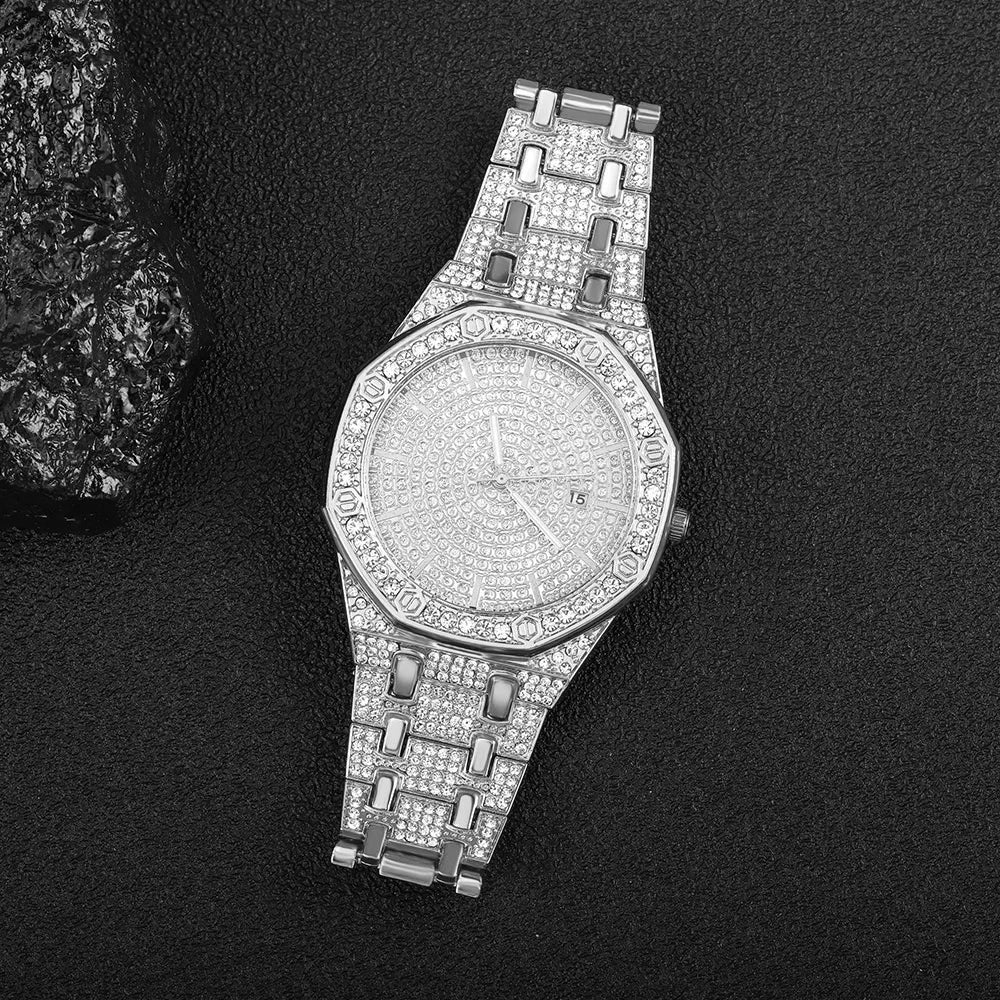 "King Frost" Iced Out Men’s Gold Watch and Miami Cuban Bracelet  Luxury Bundle