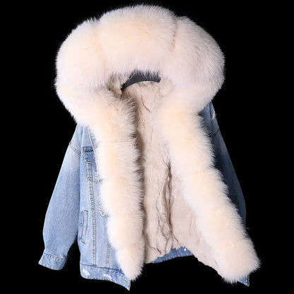 Real Rabbit Fur Denim Jacket