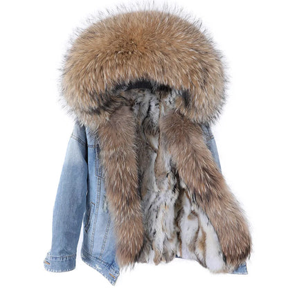 Real Rabbit Fur Denim Jacket