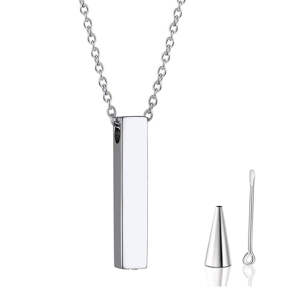 Stainless Steel Vertical Cubic Bar Container Urn Memorial Pendant Necklace Memorial Ash Keepsake Cremation Jewelry 3 Colors