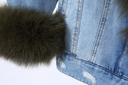 Real Rabbit Fur Denim Jacket