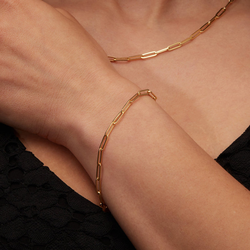 14K Solid Gold 3.4mm Paper Clip Link Bracelet