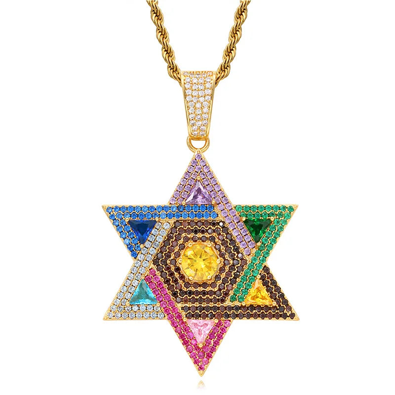 Blingy Iced Out Multicolour Star of David Necklace