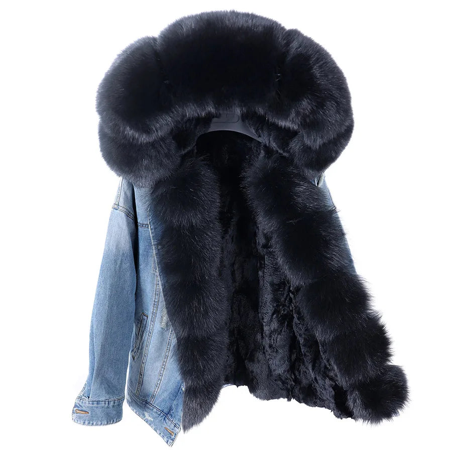 Real Rabbit Fur Denim Jacket