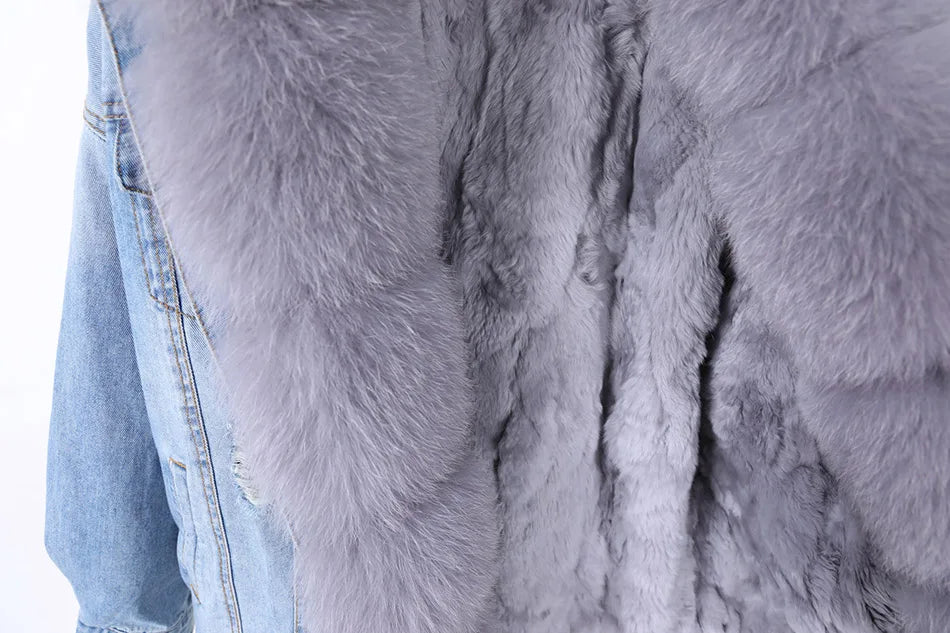 Real Rabbit Fur Denim Jacket