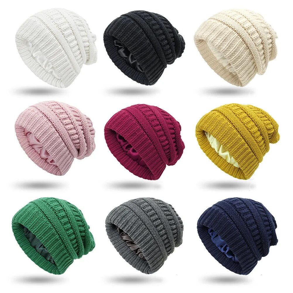 Winter Knit Satin Lined Beanies