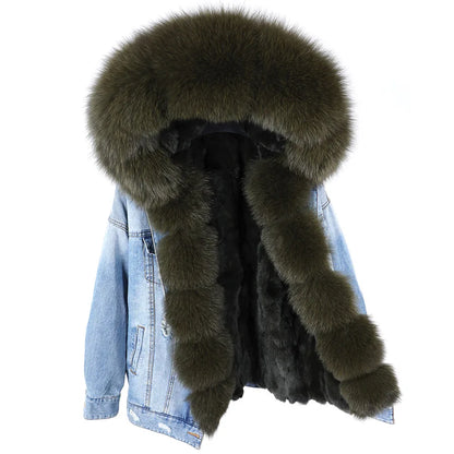 Real Rabbit Fur Denim Jacket