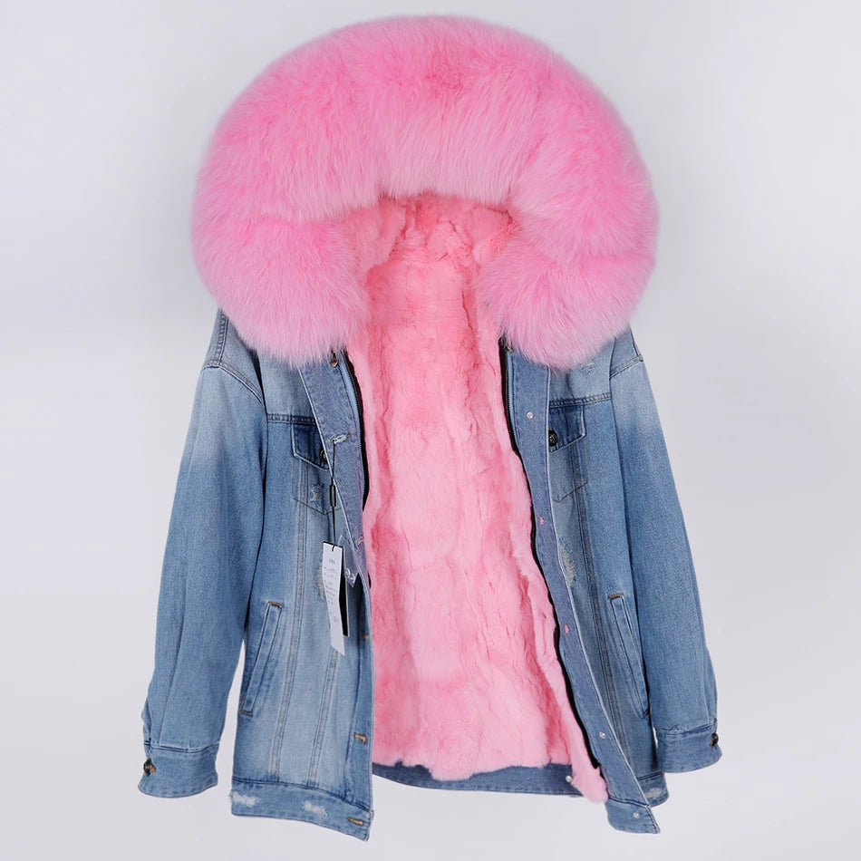 Real Rabbit Fur Denim Jacket