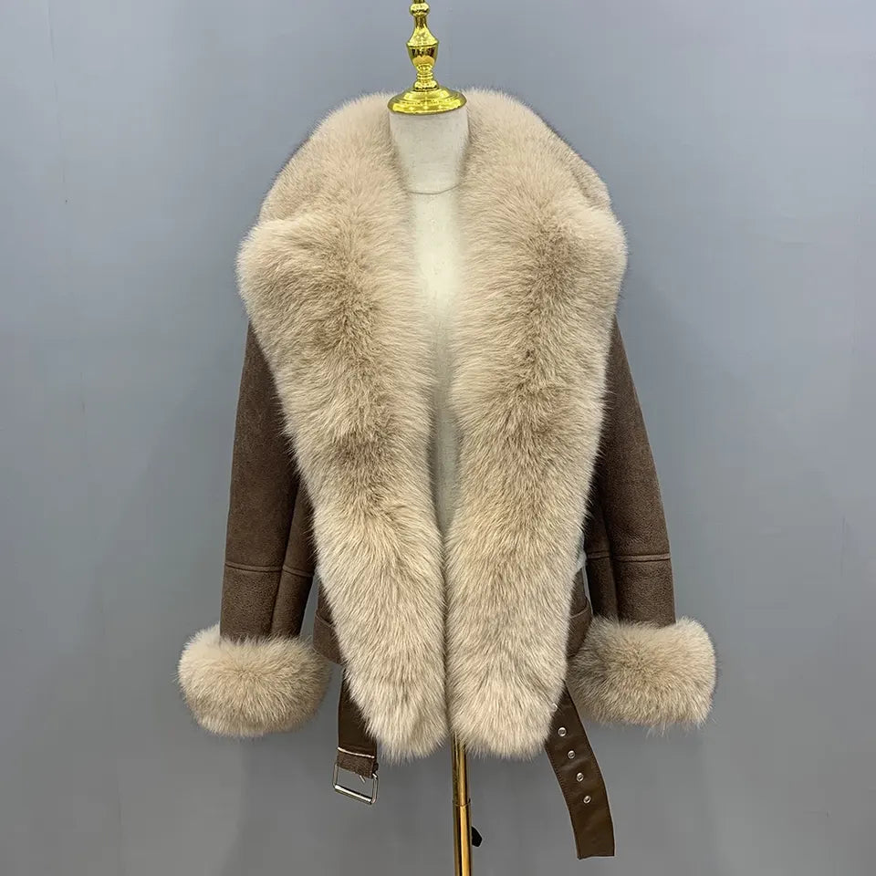 Luxuriöse Lederjacke aus echtem Fuchspelz 