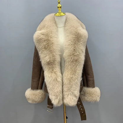 Luxuriöse Lederjacke aus echtem Fuchspelz 