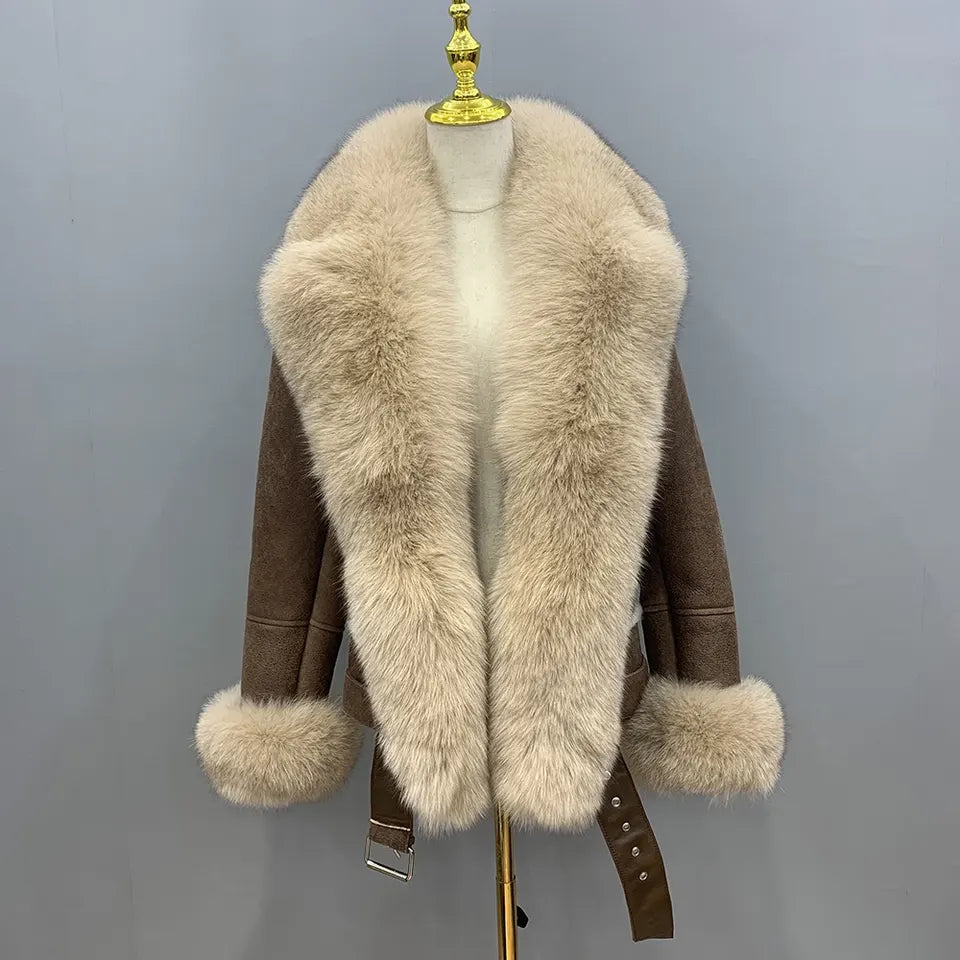 Luxury Genuine Fox Fur Leather Jacket