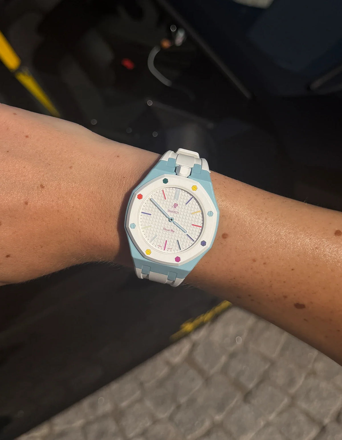 combo::light-blue::rubber-strap-for-ap-x-swatch-royal-pop-white