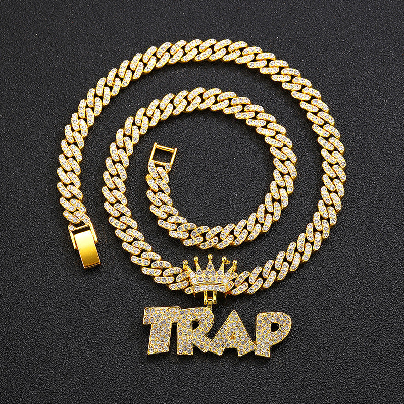 Iced Out TRAP Letter Pendant + Cuban Chain