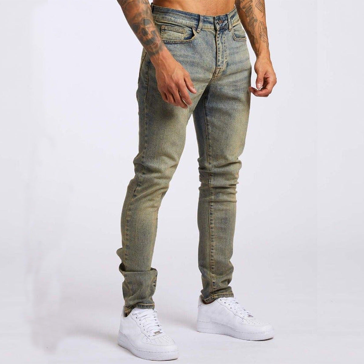 Mr. Worldwide – Schmal geschnittene Jeans aus Denim mit hoher Taille