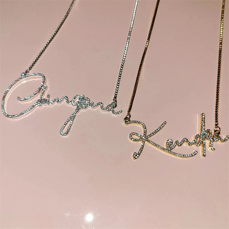 Custom diamond name necklace stainless steel English letters