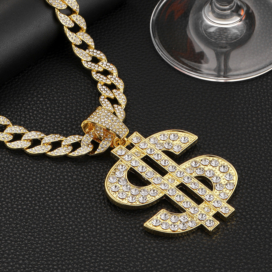 Dollar Sign Iced Out Cuban Pendant Necklace