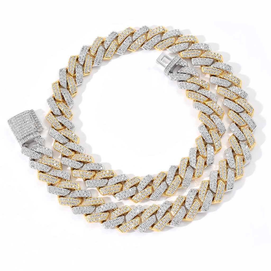 Diamond - Gold 14MM S-Link Diamond Prong Cuban Chain