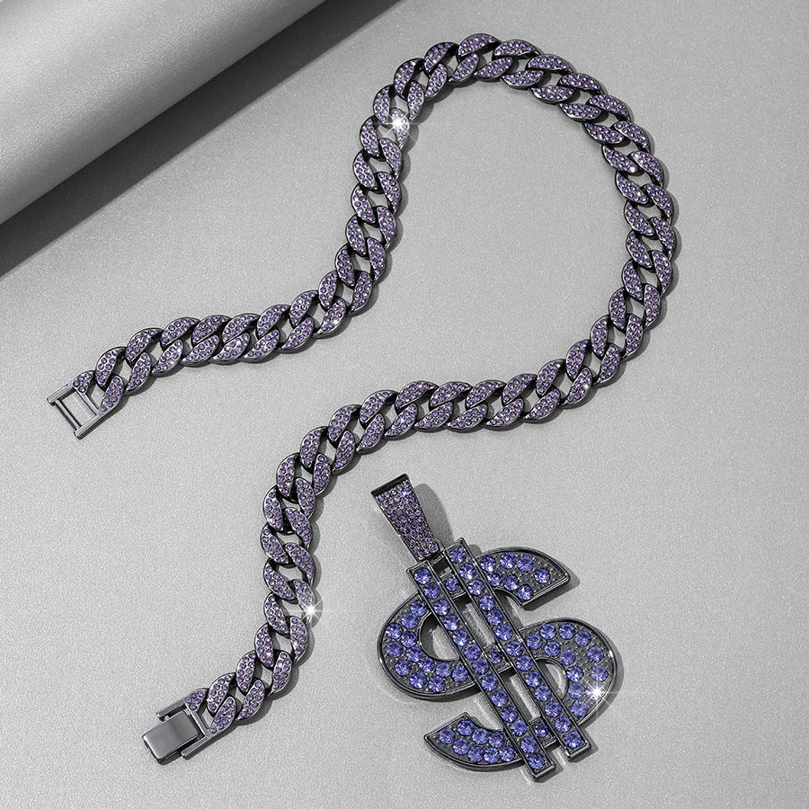 Purple Dollar Sign + Cuban Chain