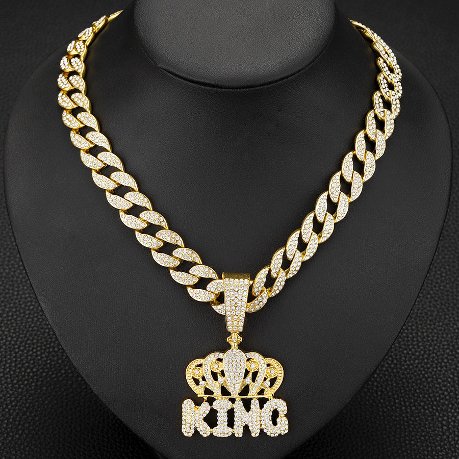 Halskette mit kubanischem Anhänger „King“ im Iced Out-Design