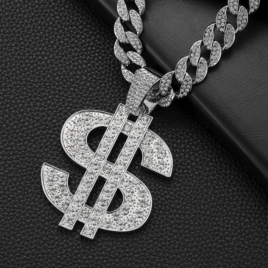 Dollar Sign Iced Out Cuban Pendant Necklace