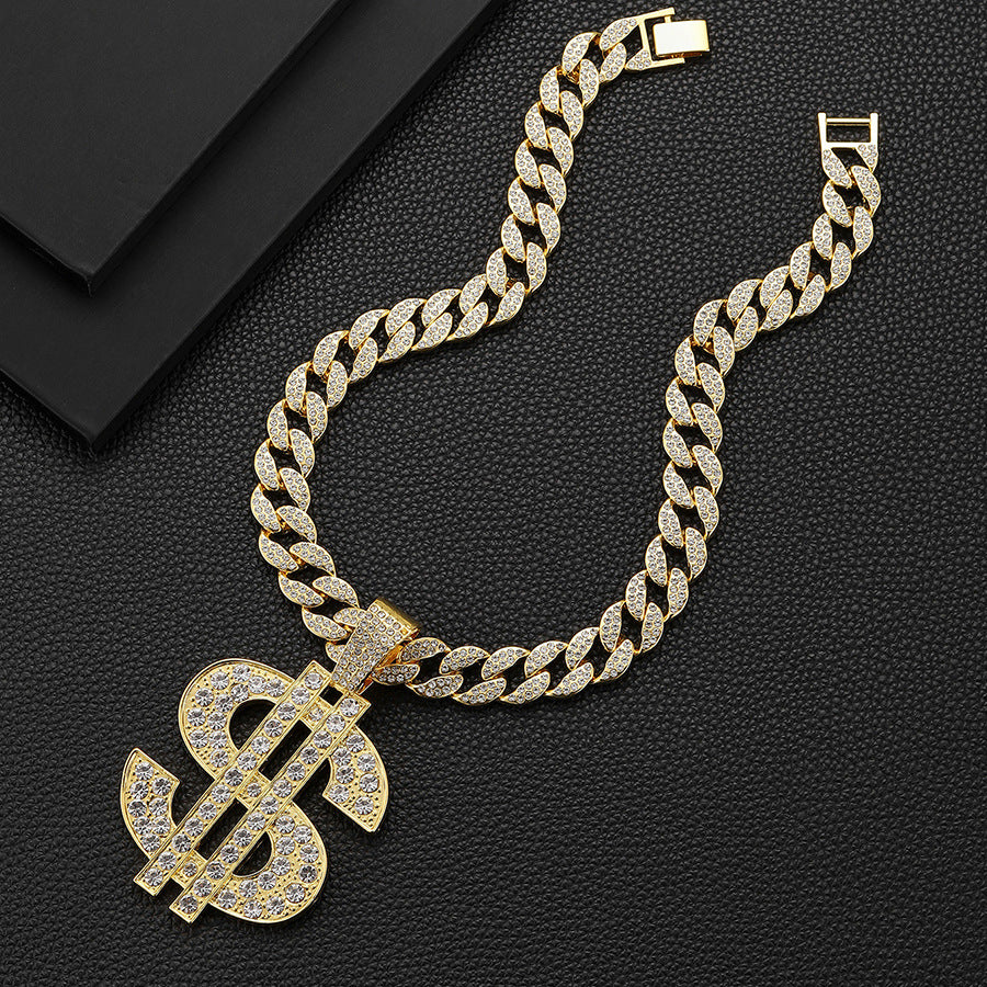 Dollar Sign Iced Out Cuban Pendant Necklace