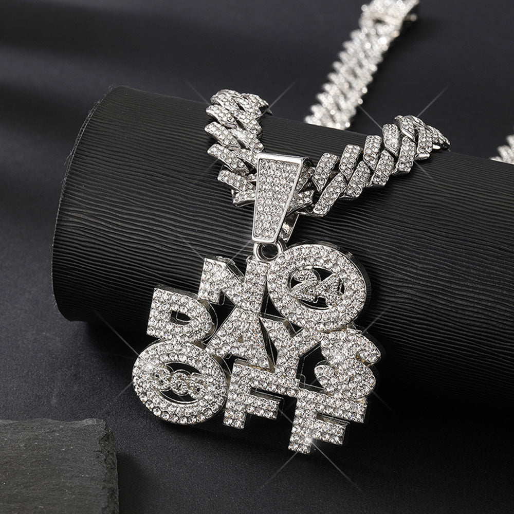 No Days Off Iced out Cuban Pendant Necklace