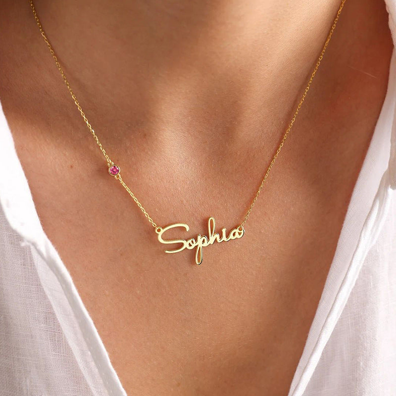 VVS 18K Gold Custom Name Birthstone Necklace