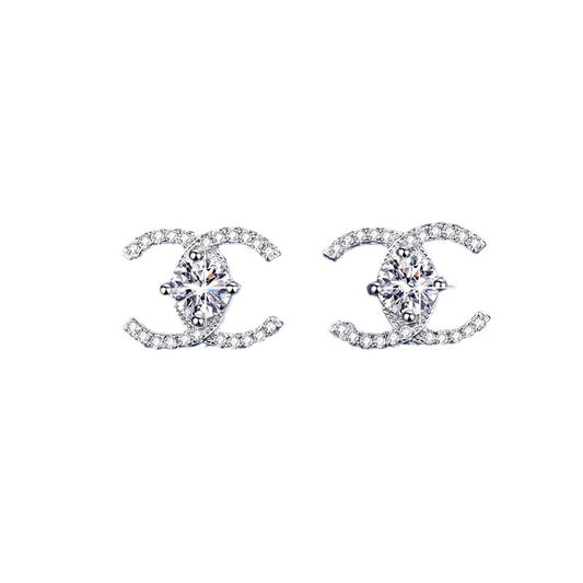 Double C Glam Stud Earrings - S925 D-VVS1 Moissanite