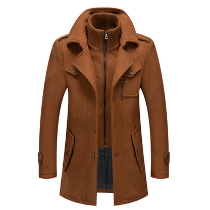 VVS Chic Men's Wool Double Collar Trench Coat