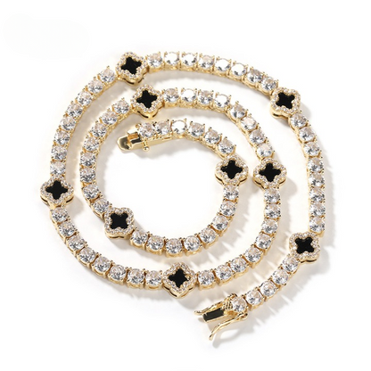 VVS Jewelry 4 Leaf Clover Diamond Tennis Chain and Bracelet Bundle