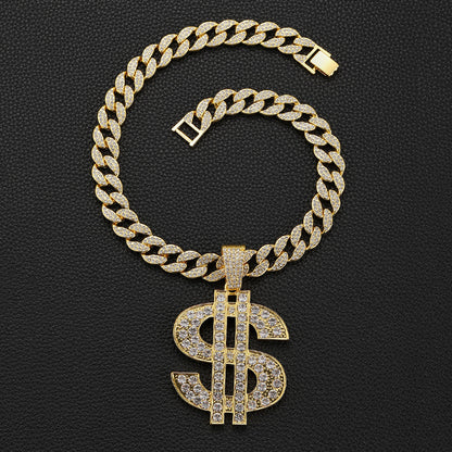 Dollar Sign Iced Out Cuban Pendant Necklace
