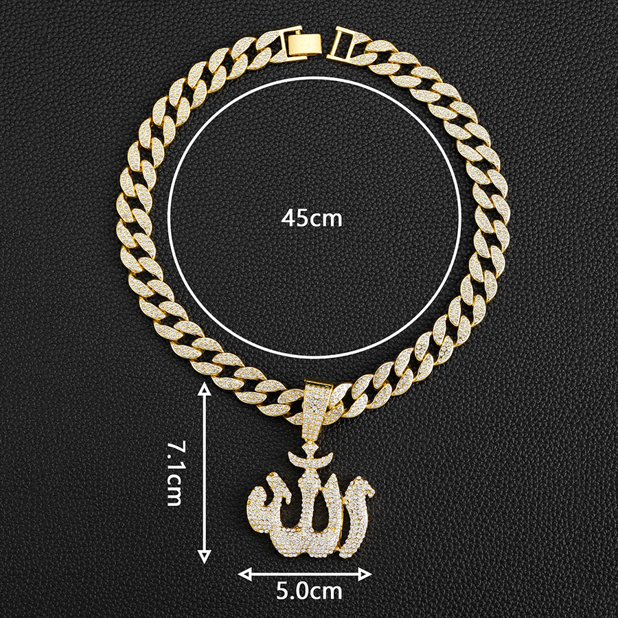 Allah Iced Out Cuban Pendant Necklace