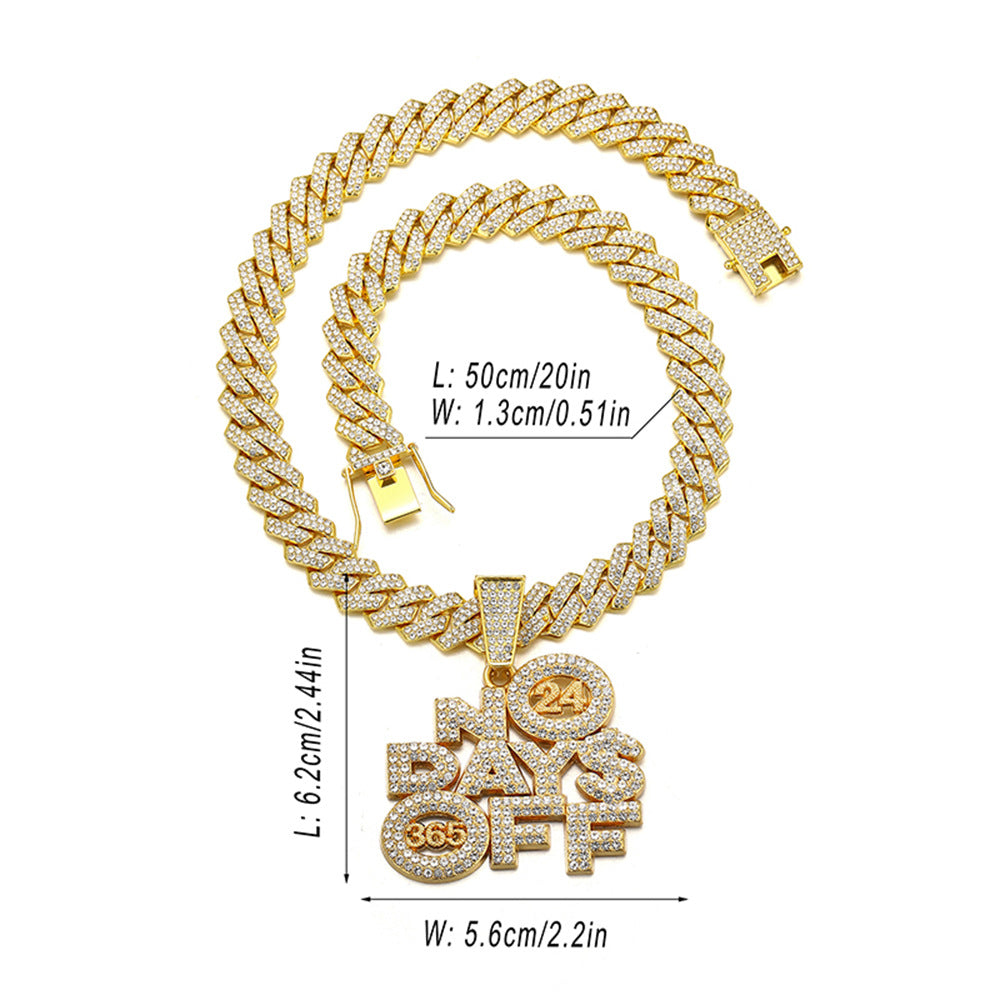 No Days Off Iced out Cuban Pendant Necklace