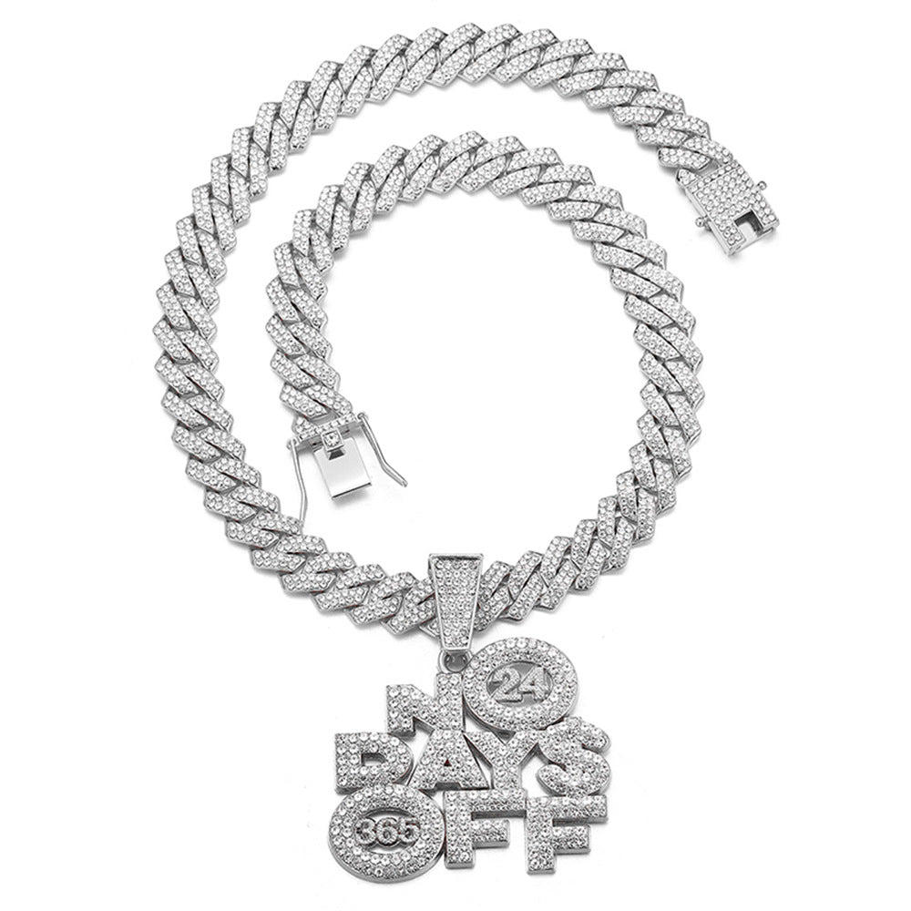 No Days Off Iced out Cuban Pendant Necklace