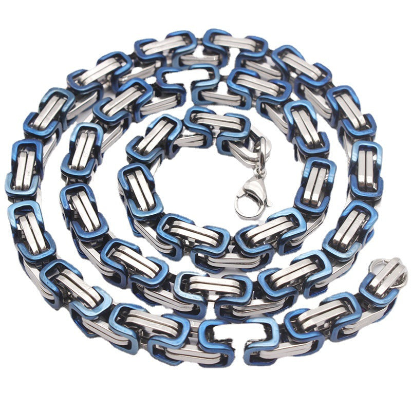 8mm Blue & Silver Byzantine Chain