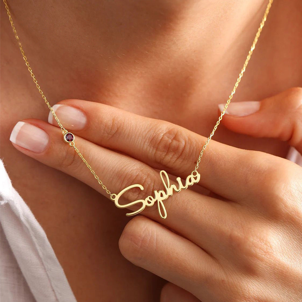 VVS 18K Gold Custom Name Birthstone Necklace