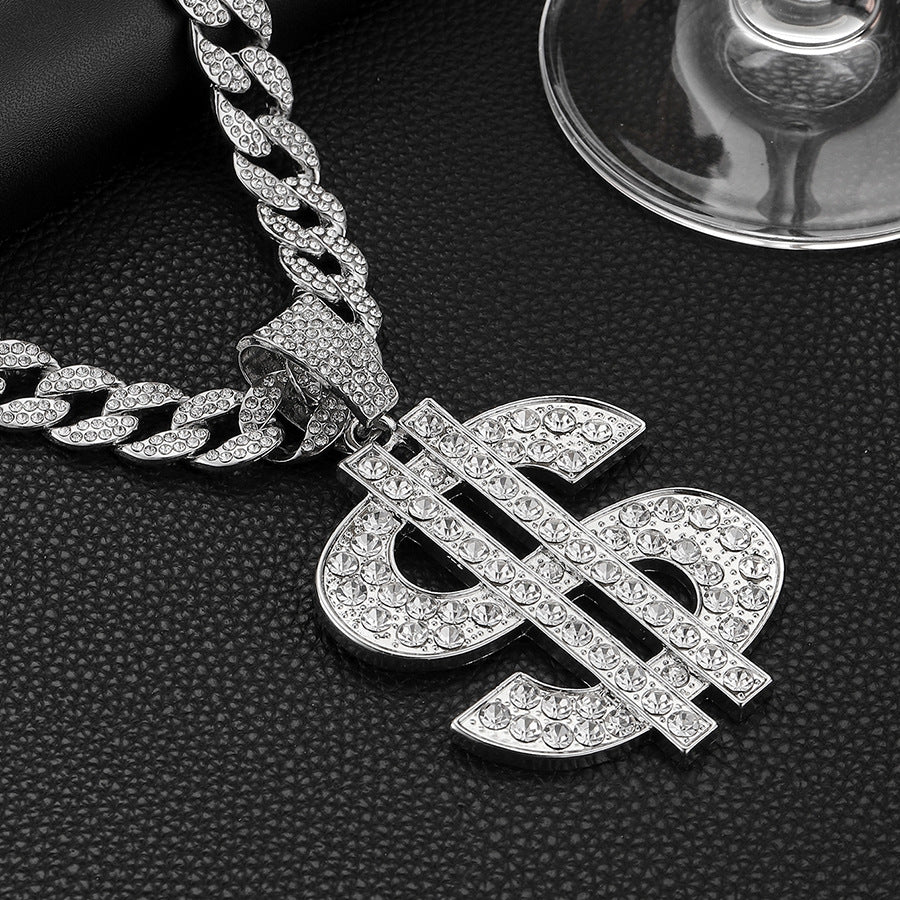 Dollar Sign Iced Out Cuban Pendant Necklace