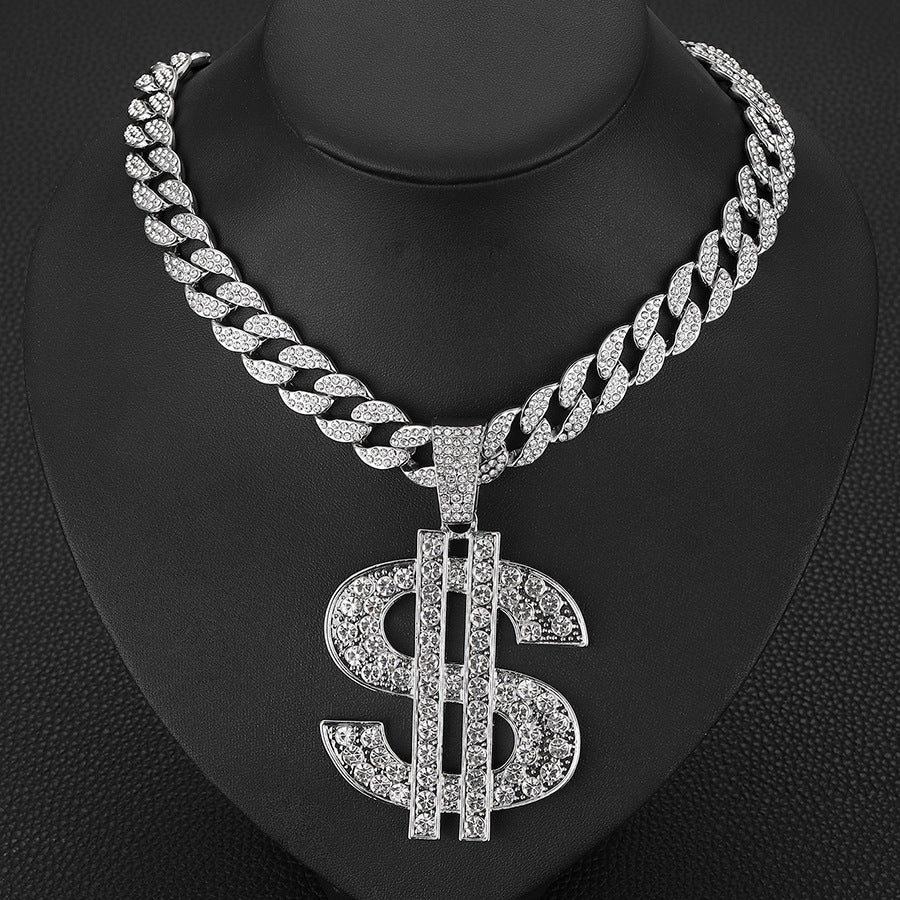 Dollar Sign Iced Out Cuban Pendant Necklace